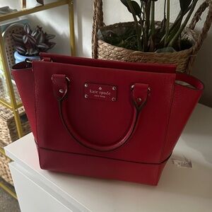 kate spade Camryn Red Structured Leather Tote with Logo Plaque